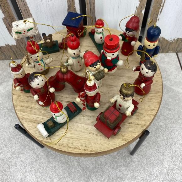 Vintage 80’s miniature wooden Christmas tree ornaments/total of 16 2” - Picture 1 of 7